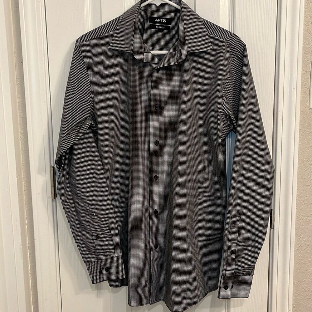 Men’s Black check slim fit button up shirt 15-1/2 34/35